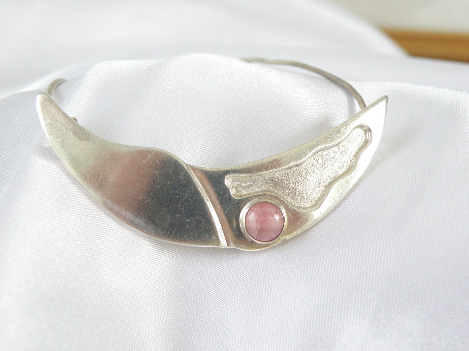 Vintage Sterling Silver 925 Artisan Modernist Rhodochrosite Slide Necklace