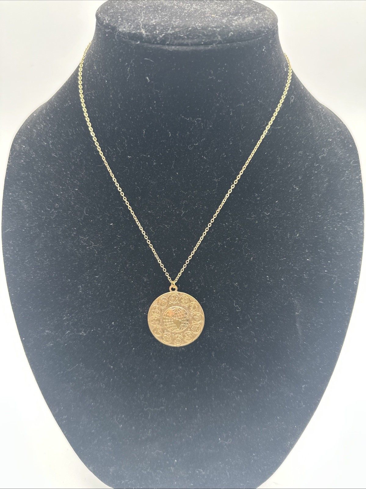 Vintage Zodiac Astrology Signs Gold Tone Medal Pendant and Chain