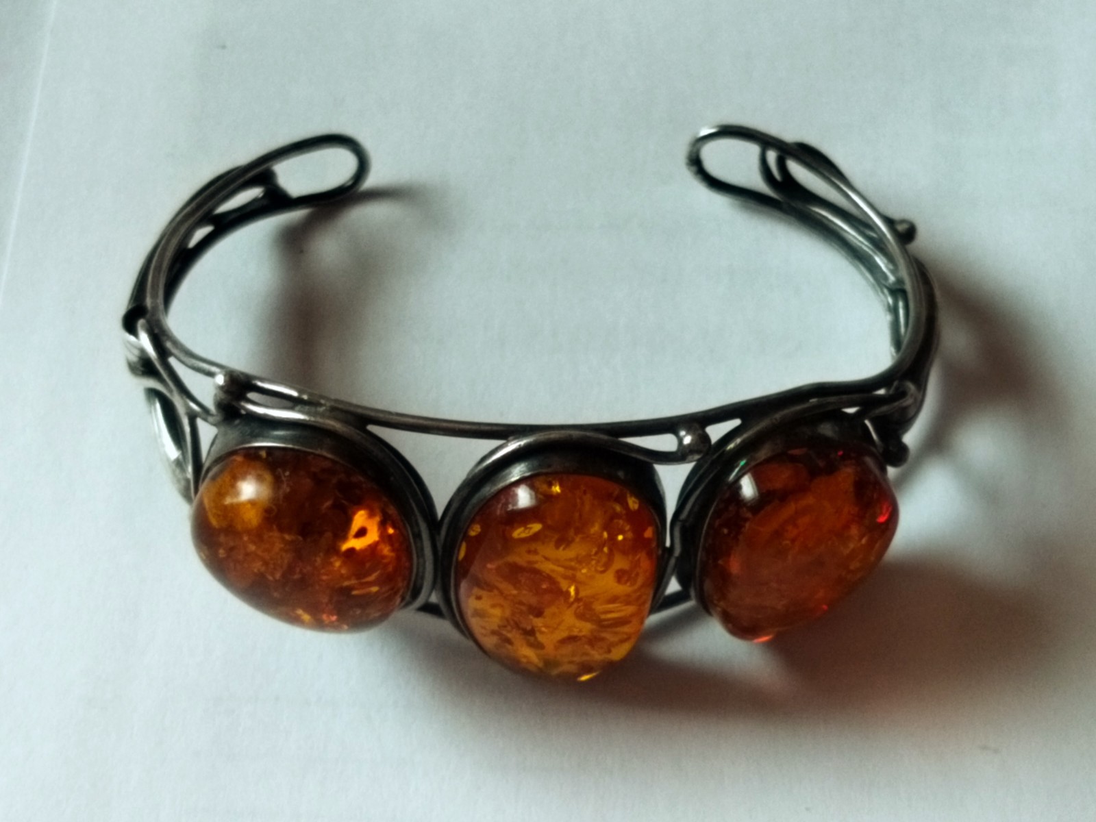 Sterling Silver Cuff Bracelet With Baltic Amber Stones.
