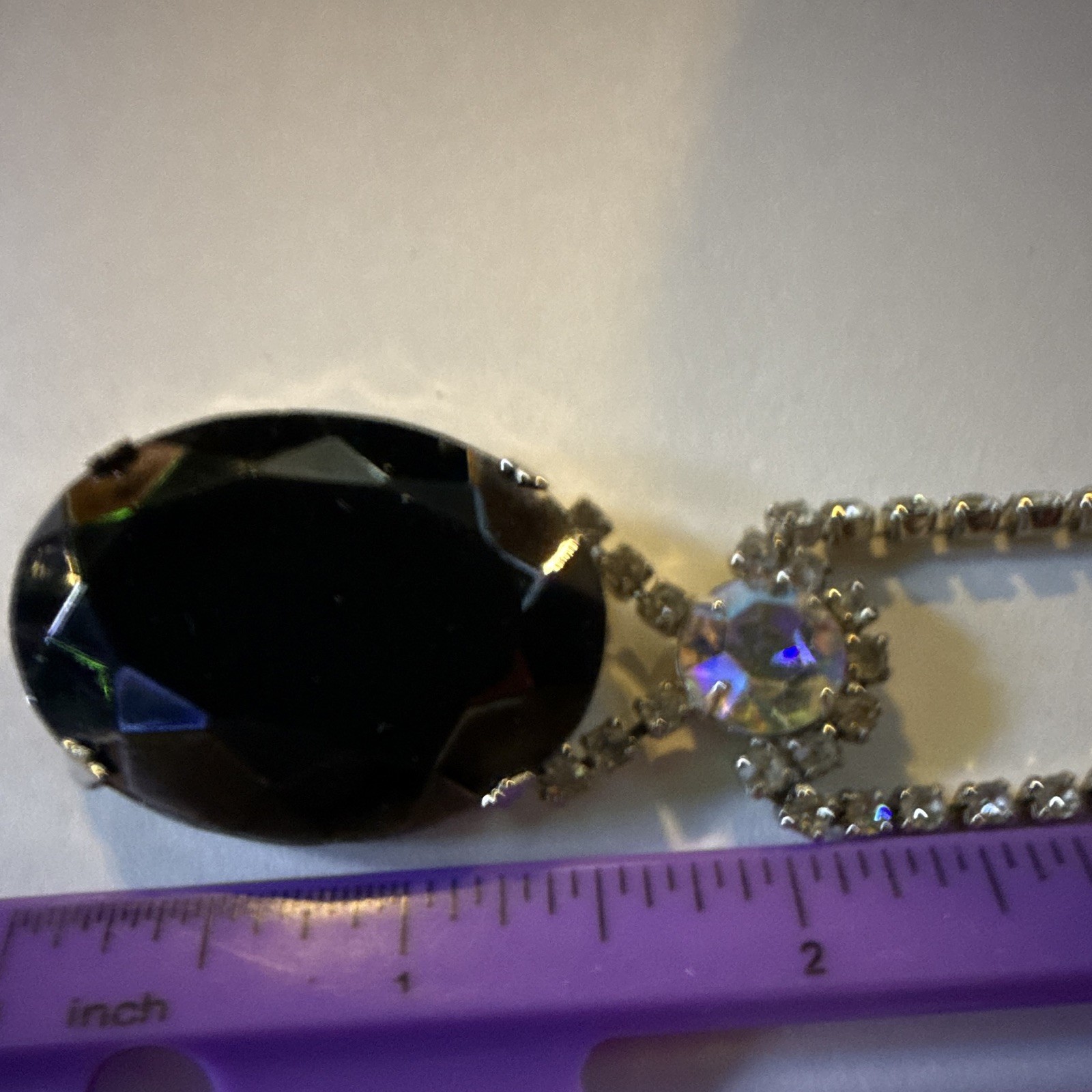 Vintage Mystic Crystal Large Oval Statement Pendant Necklace Missing Clasp