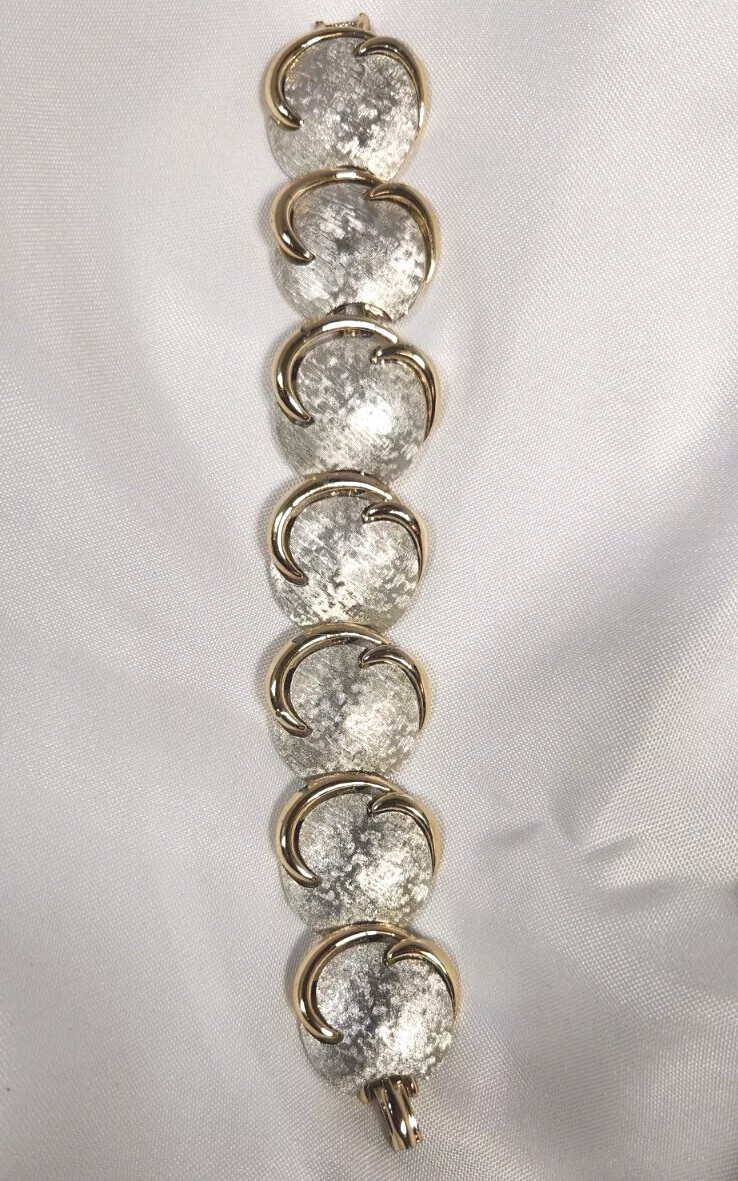 Vtg ART Link Bracelet Silver Gold Tone 1980s Geometric Jewelry Very Good