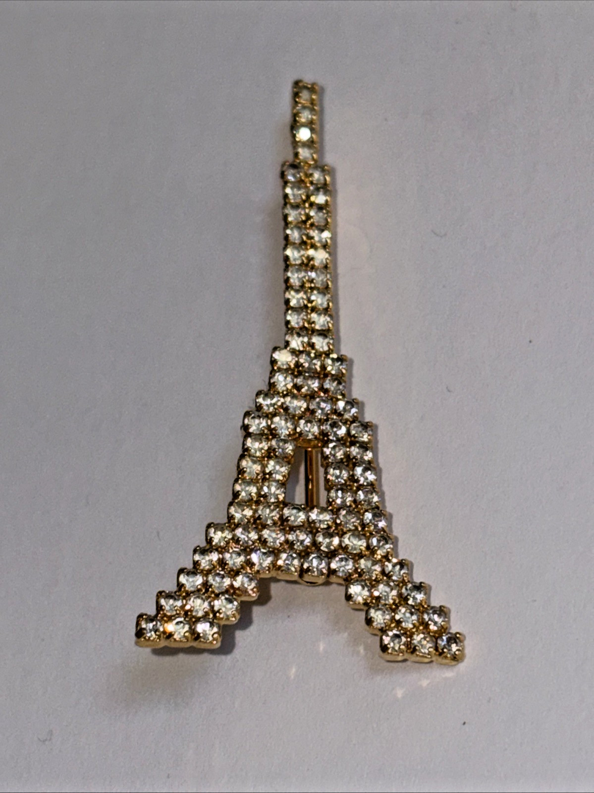 Dorothy Bauer Pin Eiffel Tower Austrian Crystals Gold-tone Metal 2 1/4 Inches