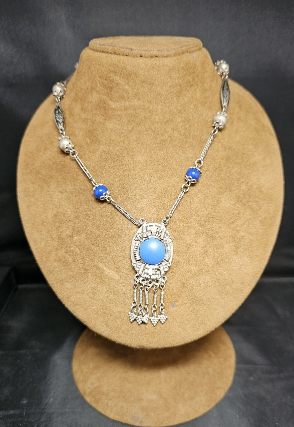 SILVER 800 TURQUOISE NECKLACE VINTAGE JEWELLERY COLLECTABLES GIFT