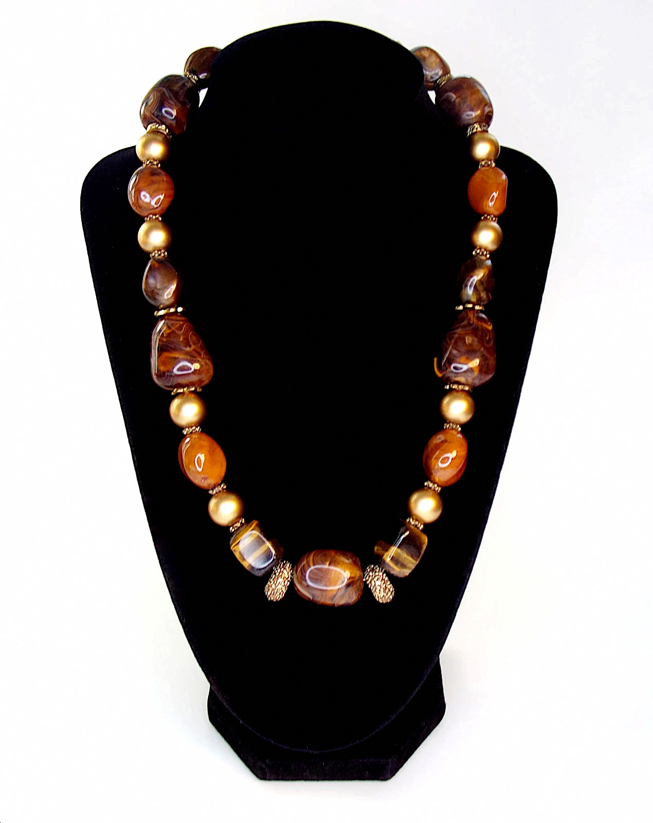 Elegant Tiger’s Eye Beaded Necklace, Gift for Her, Jewelry, Golds & Browns