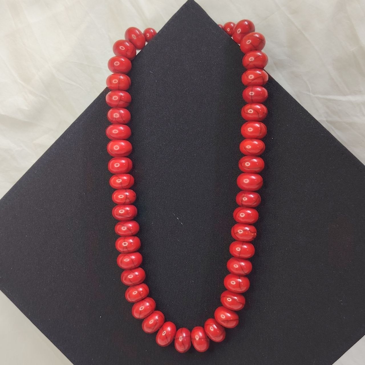 Vintage Red Coral Color Beaded Necklace Large Graduated Beads Statement Jewelry