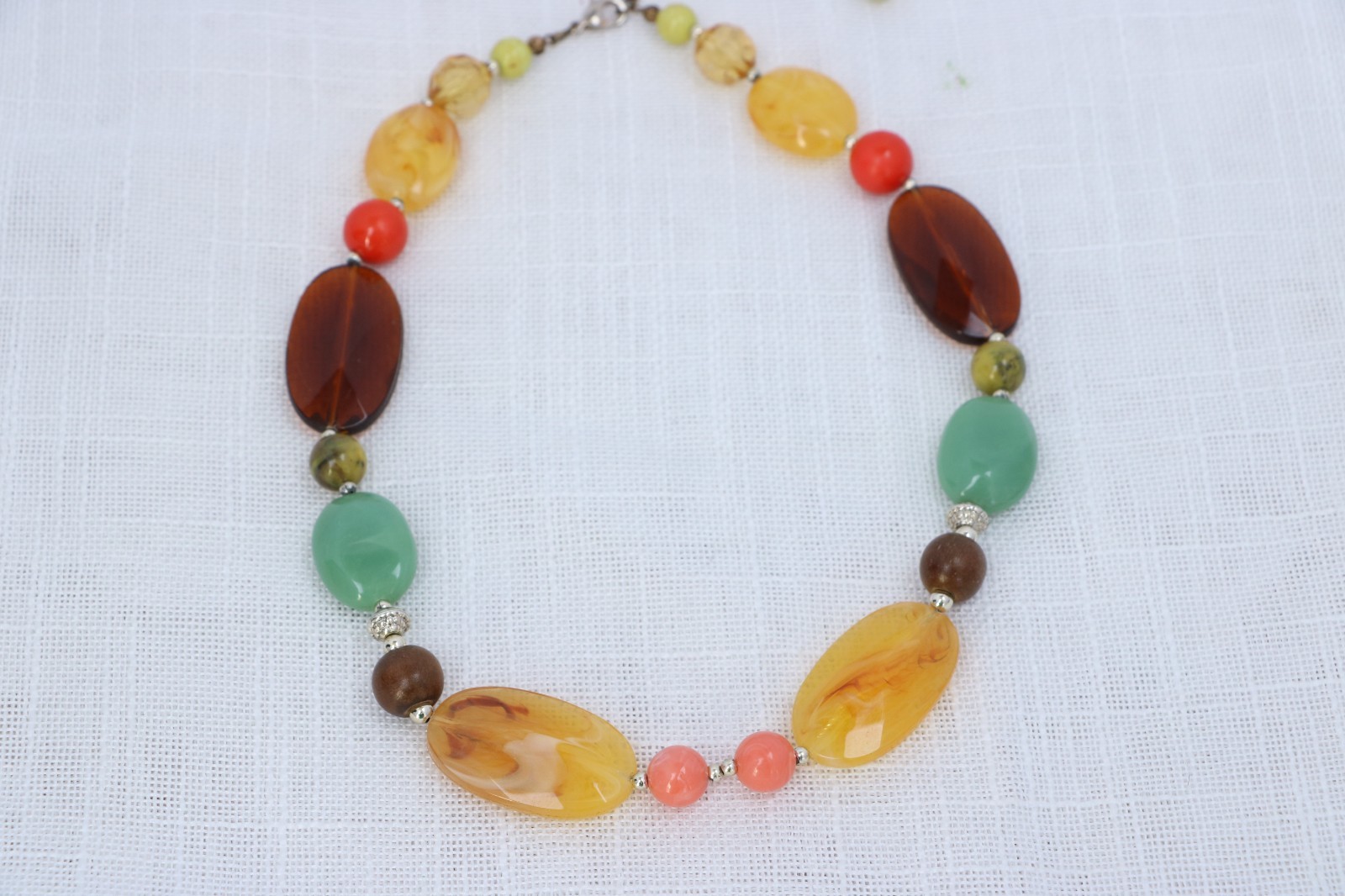 Multicolor Beaded Statement Necklace Chunky Acrylic Resin Boho Earth Tone Adjust