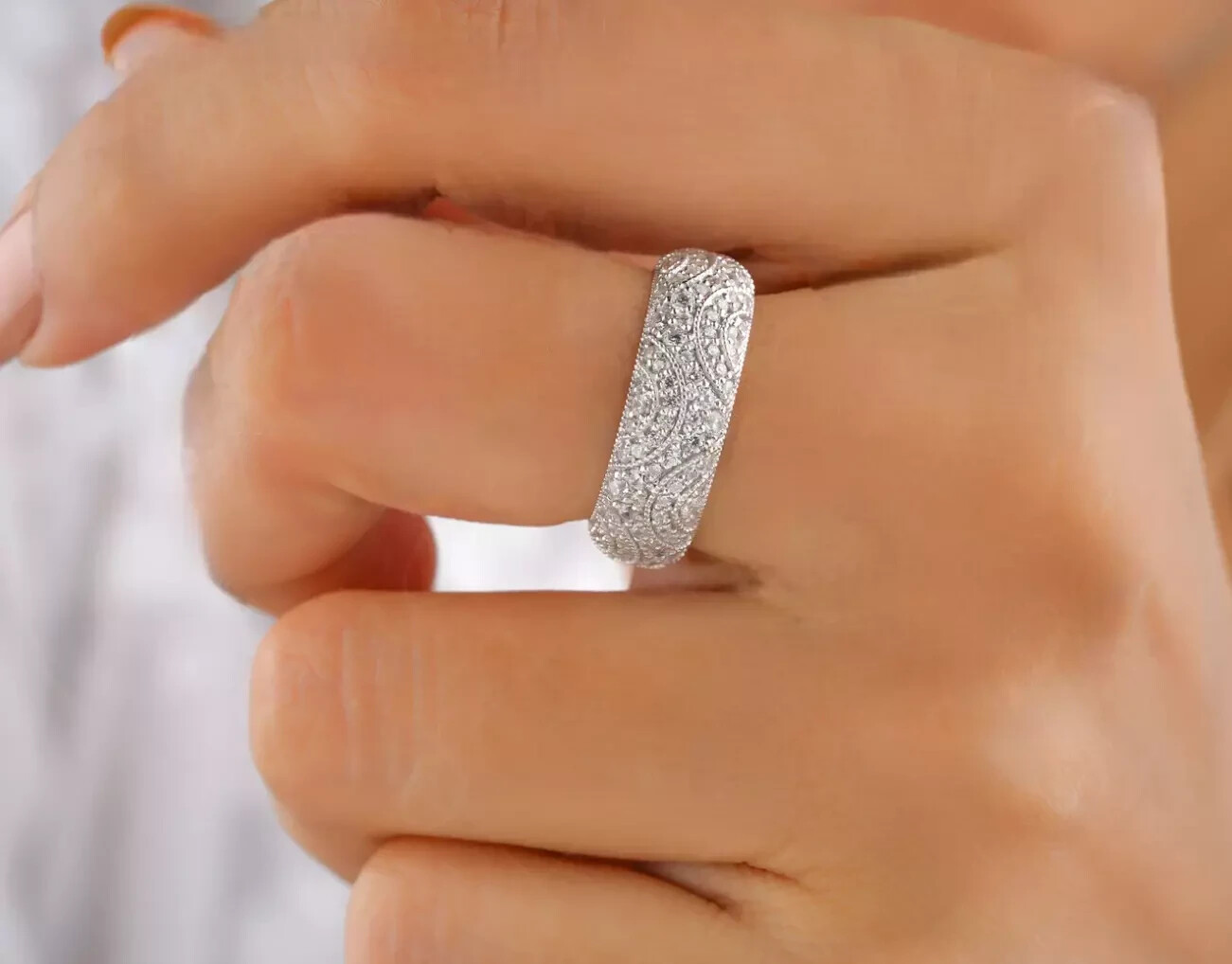 3.85Ct Vintage Art Deco Lab Created Diamond Engagement 14K White Gold FN Ring