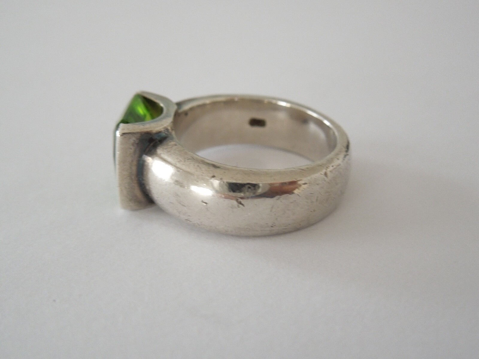 Green Stone Silver Ring Mark Unreadable 14.3 g Size 56