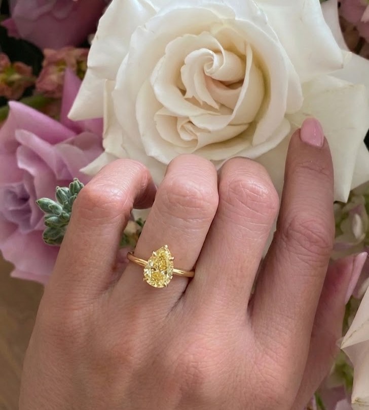 14k Yellow Gold Engagement Ring 3.51CT. Natural Pear cut Yellow Diamond GIA Cert