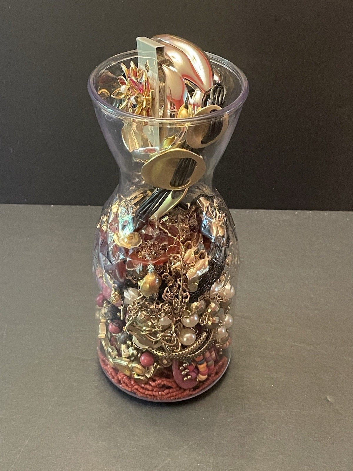 Mystery Jewelry Jar Bold Gold Dark Red Curated Vintage Collection 1 lb 12 oz