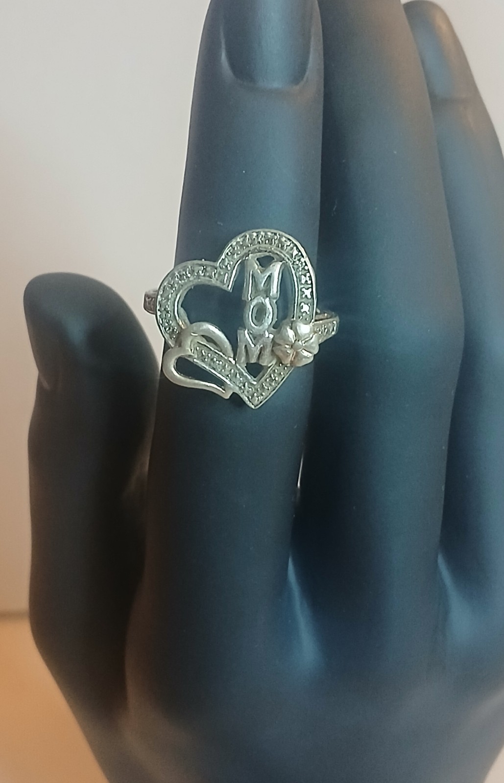 925 Sterling Silver Vintage Two Tone MOM Floral Love Heart Ring Sz 6.5
