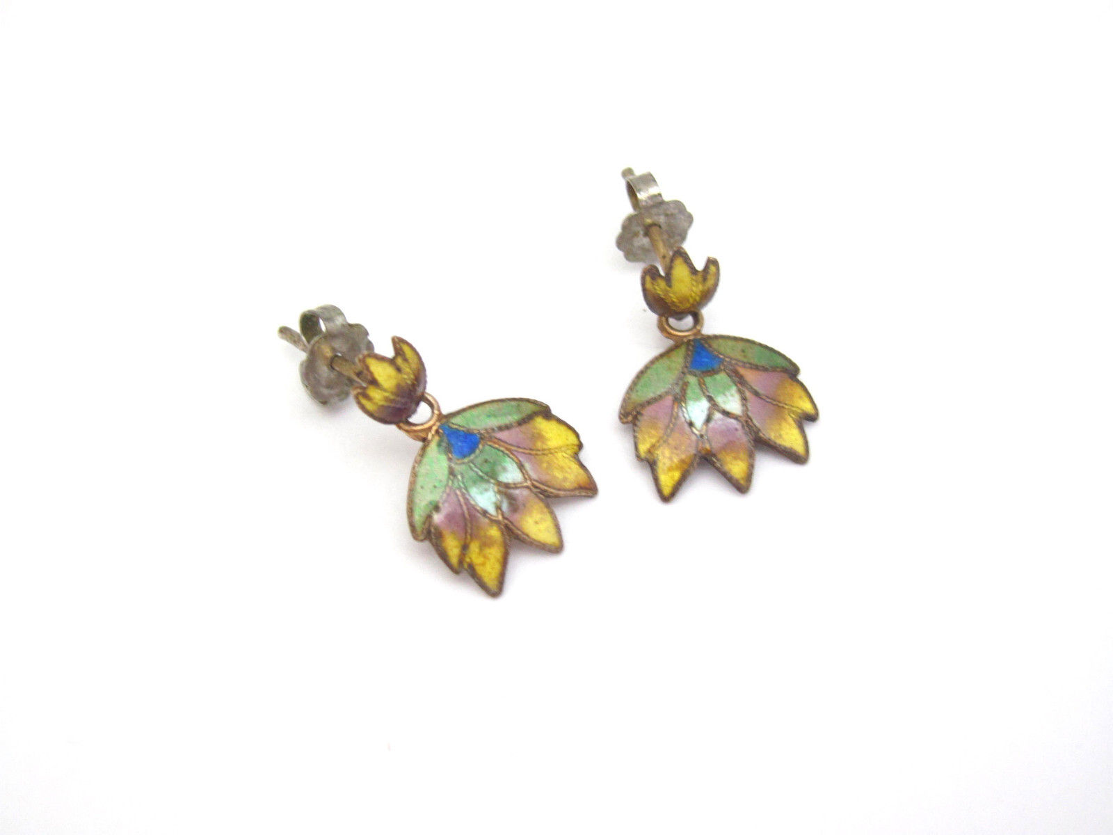 Vintage Earrings Enamel Flowers Silver Gold Guilded Dainty Birthday Anniversary