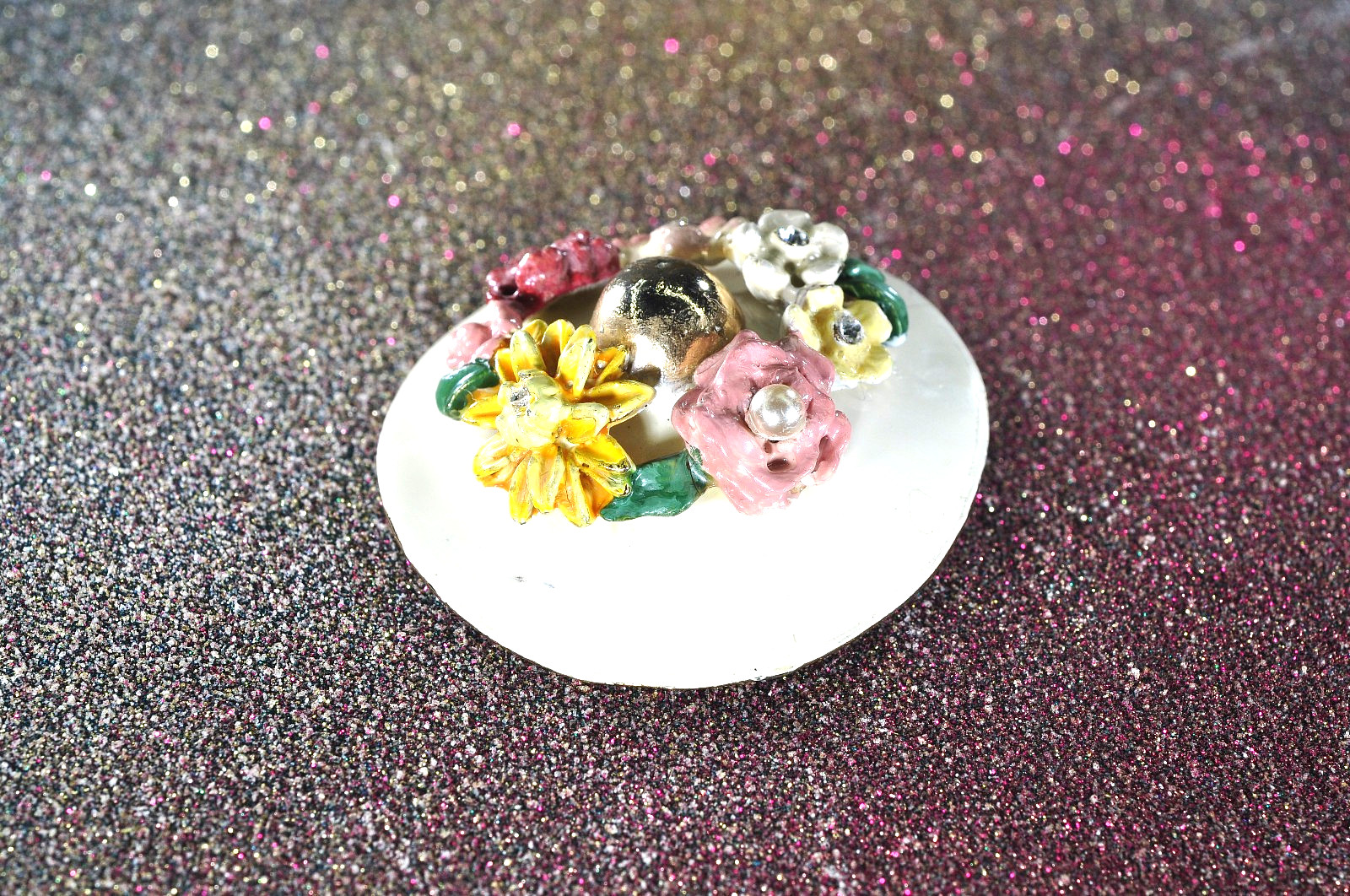 Vtg. BSK My Fair Lady Brooch Pin Fancy Hat With Flowers 1950s Eliza Dolittle