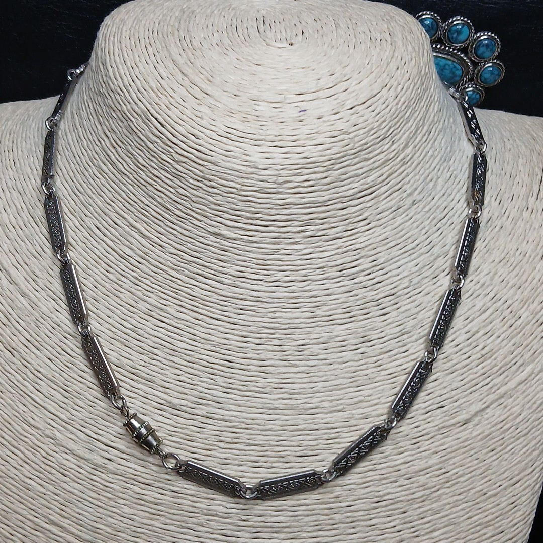 Vintage Necklace/Pendent Faux Turquoise Cabochons Tribal Signs On Back. 10973