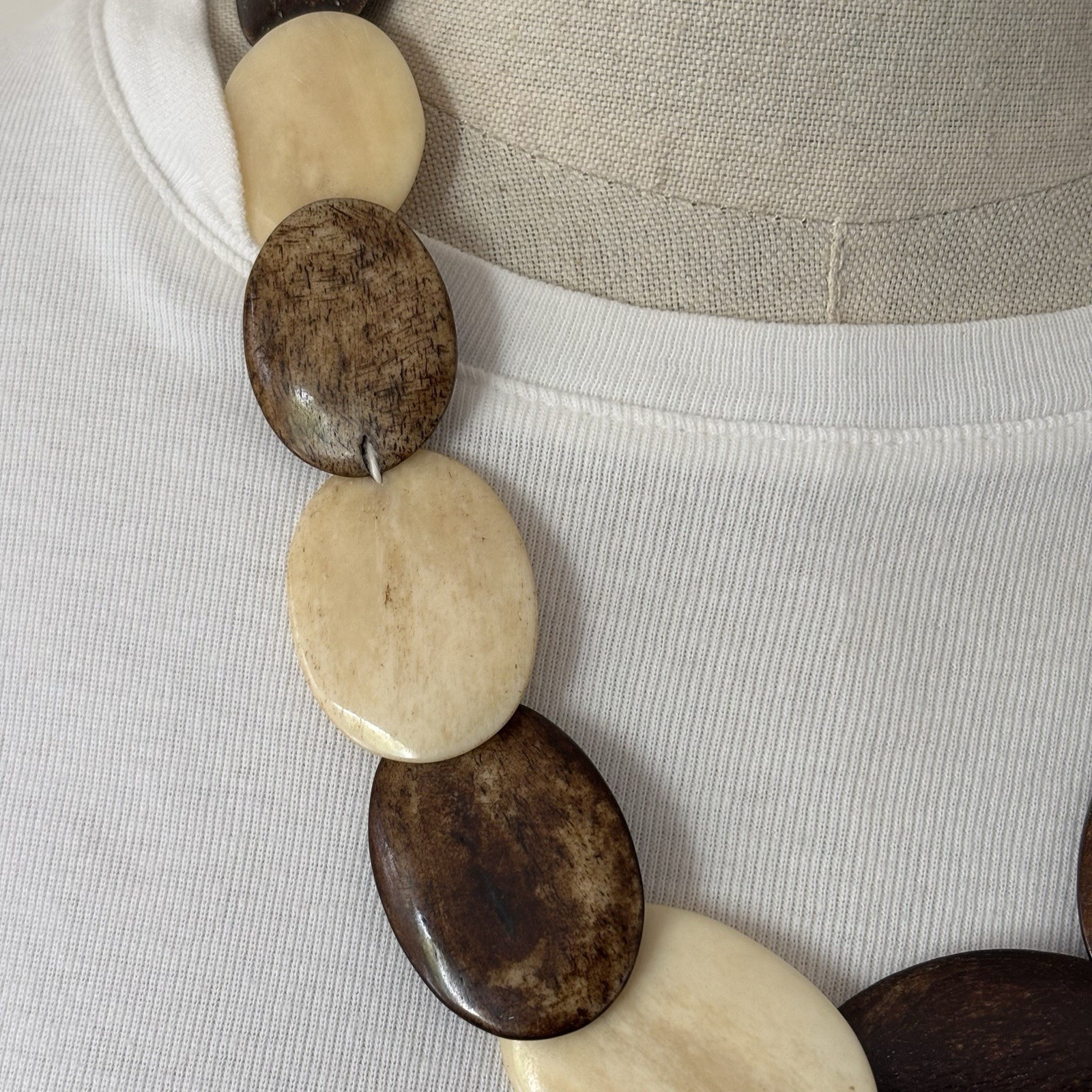 Vintage Bone & Wood Necklace Handmade Graduated