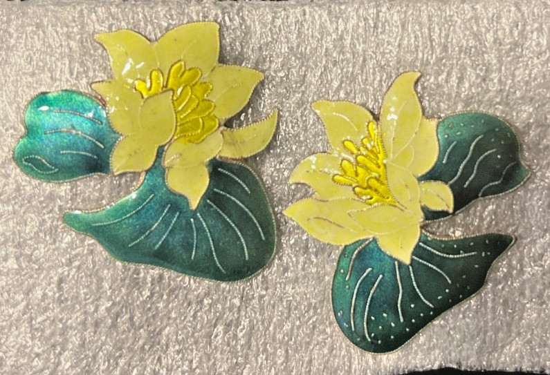 Vintage Closionne Enamel Lily Flower Post Earrings