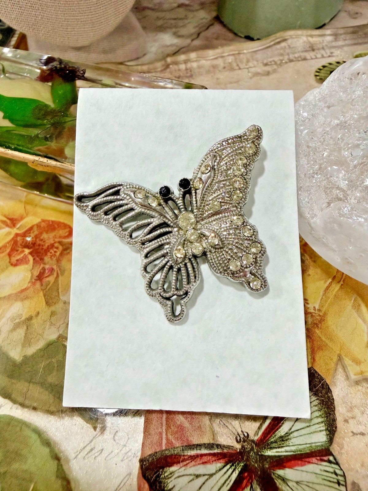 Butterfly Tact Pin, Silver-tone Filigree-style Gift for Her, Mom, Spring