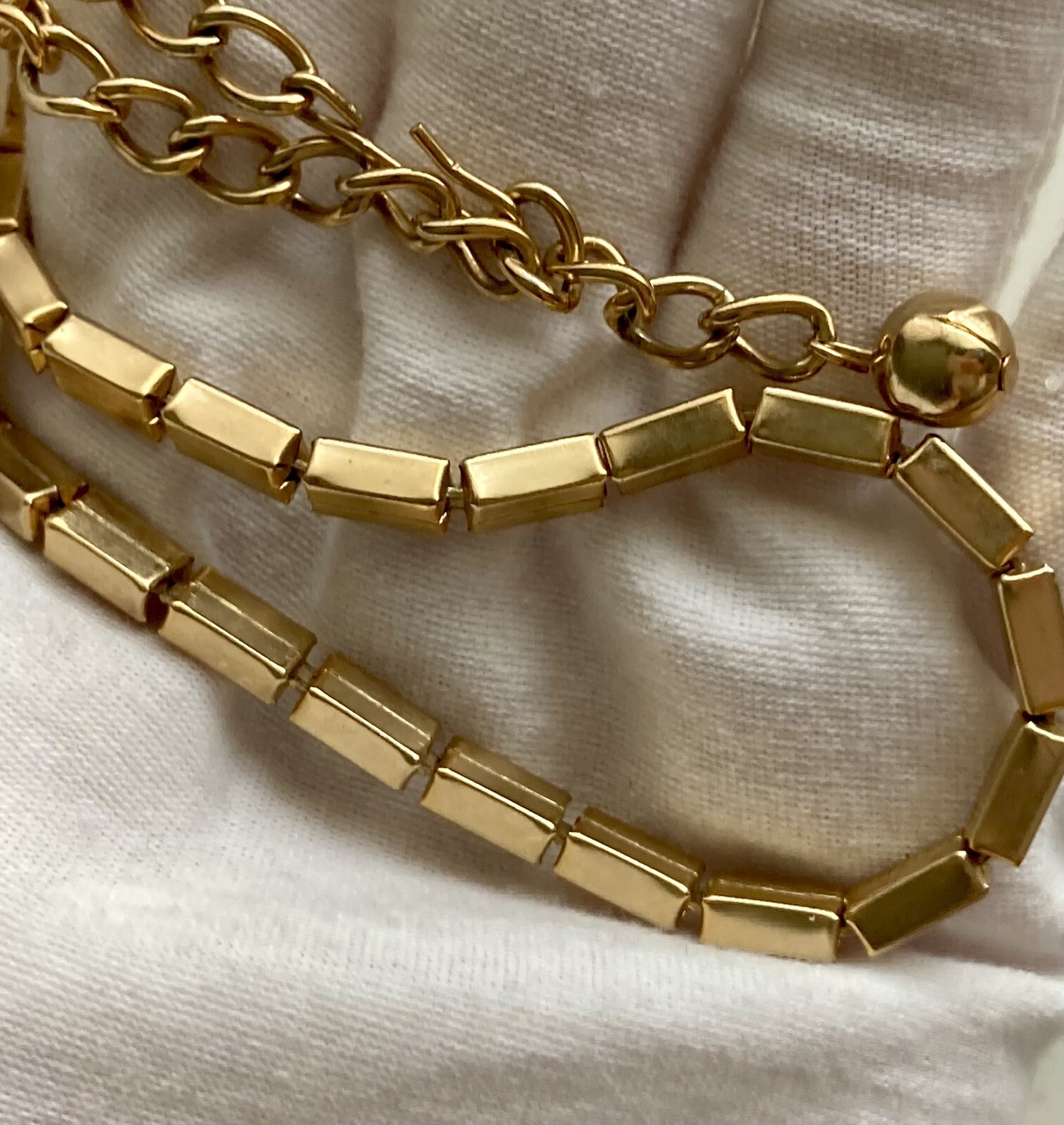 Vintage Rectangle Bar Box Link Chain Necklace 16” Gold Tone Adjustable 17.25g