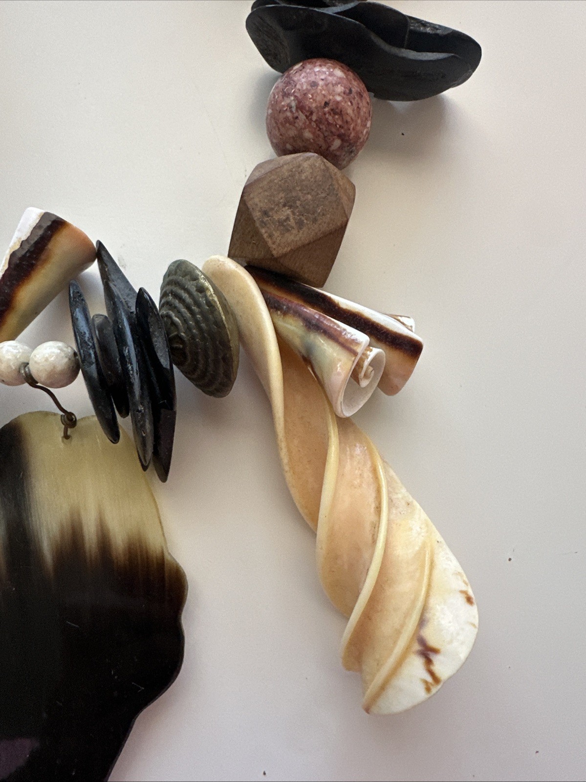 Vtg Polished Horn Fish Pendant Chunky Statement Necklace.See pics.