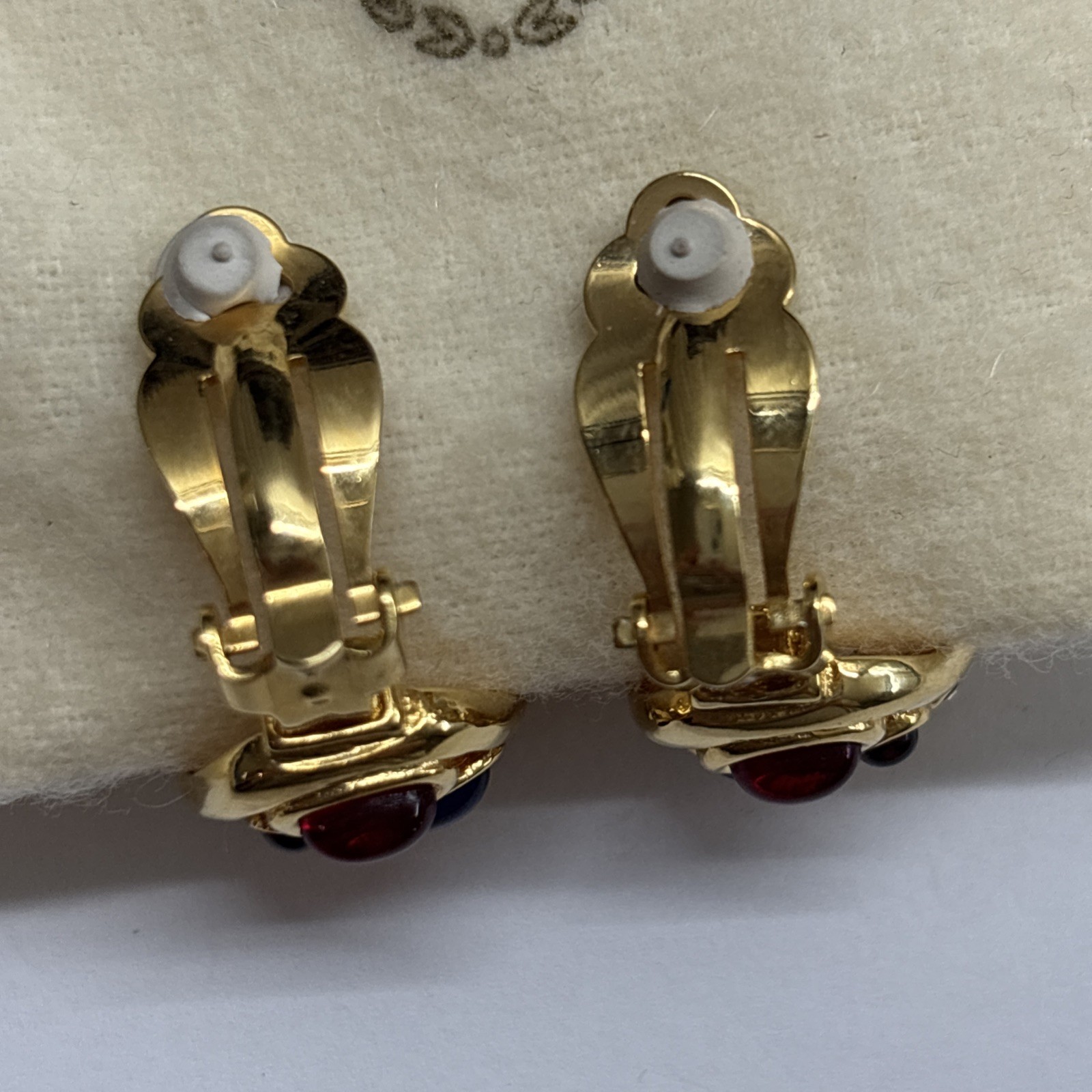 Vtg Franch Multicolor Cabachon Big Moon Gripoix Mogul Hoop Earrings Clip On RARE