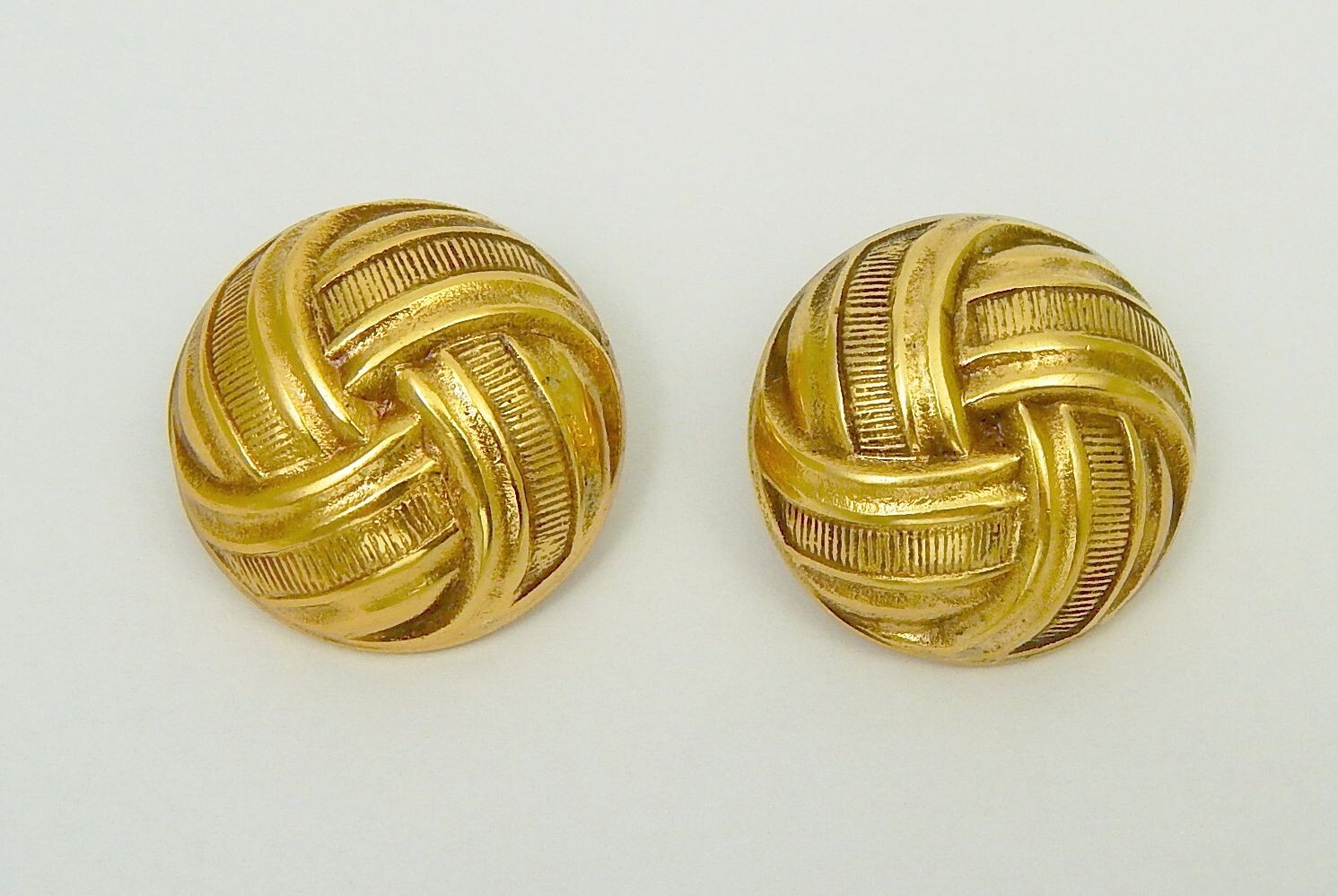 YSL Gold Tone Button Clip On Earrings Yves Saint Laurent Free Ship