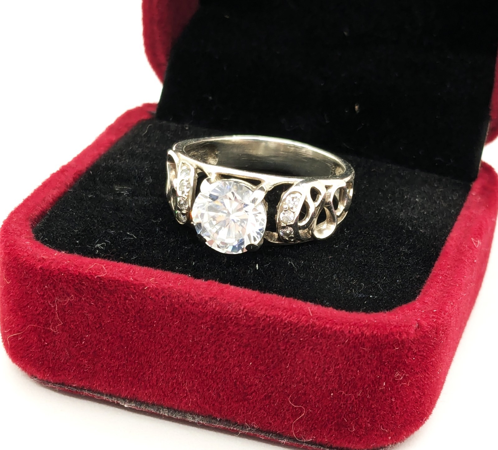 Vintage Elegant RING Silver 925 with Bright Stone -size: 8.75US (18.5mm)| UA #56
