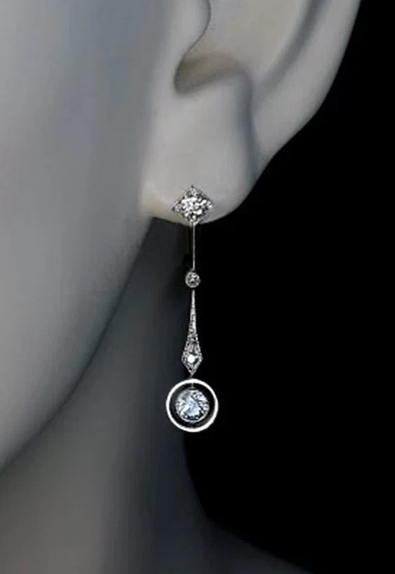 2.25Ct Art Deco Style Lab Created Diamond Wedding 14K White Gold Finish Earrings