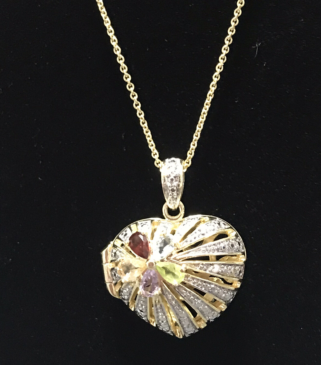 Sterling Silver 925 Gold Vermeil Heart Locket 18” Necklace