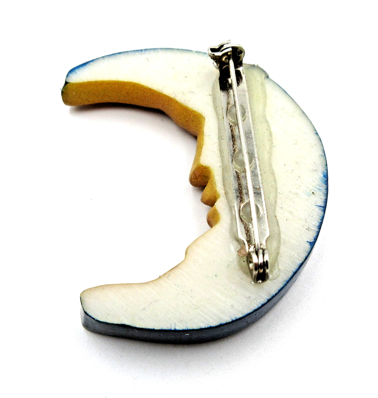 VTG Celestial Brooch geometric crescent moon brown black Silver tone pin