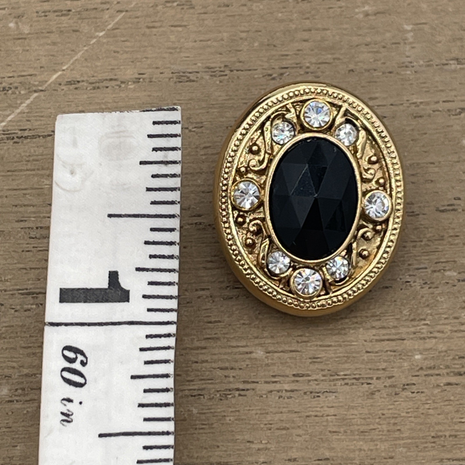 Vintage 1928 Company Gold-Tone Clip On Earrings With Black Gemstone & Rhinestone