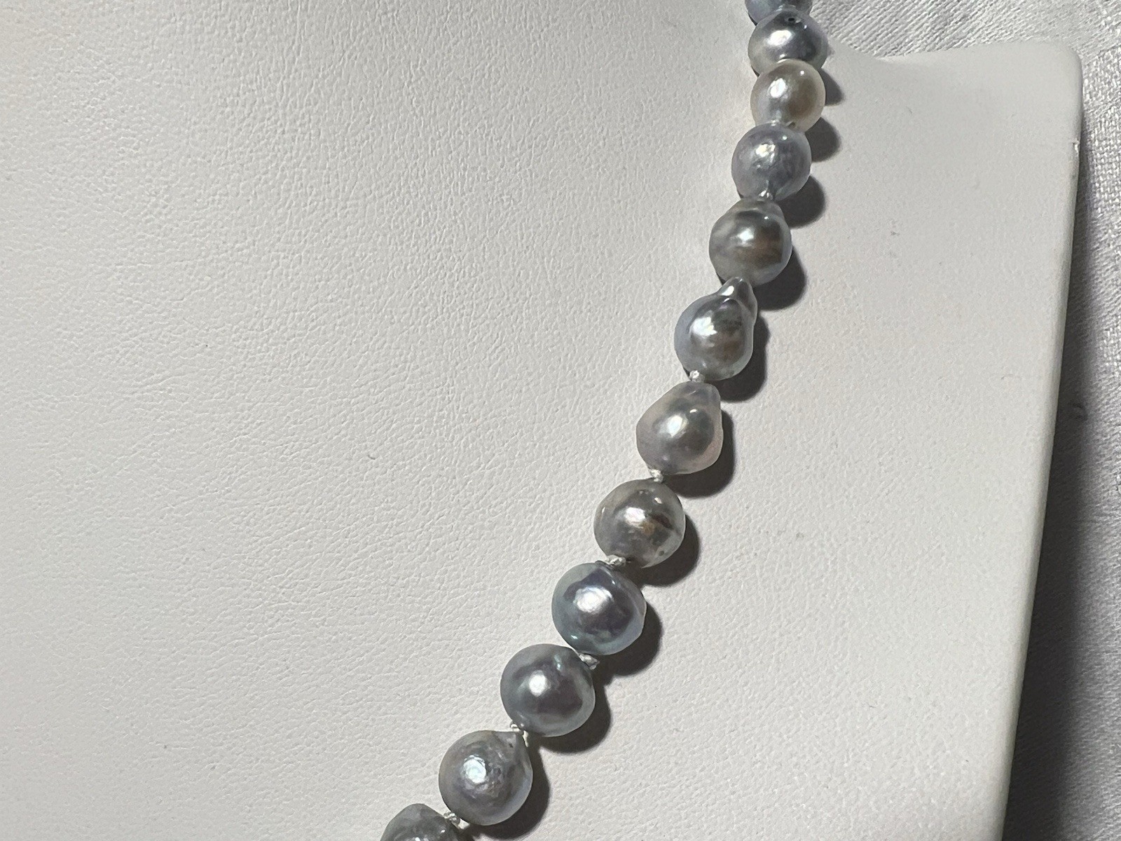 Japanese Silver-Blue Baroque Saltwater Akoya Pearl Necklace 14k clasp 6-9.5mm