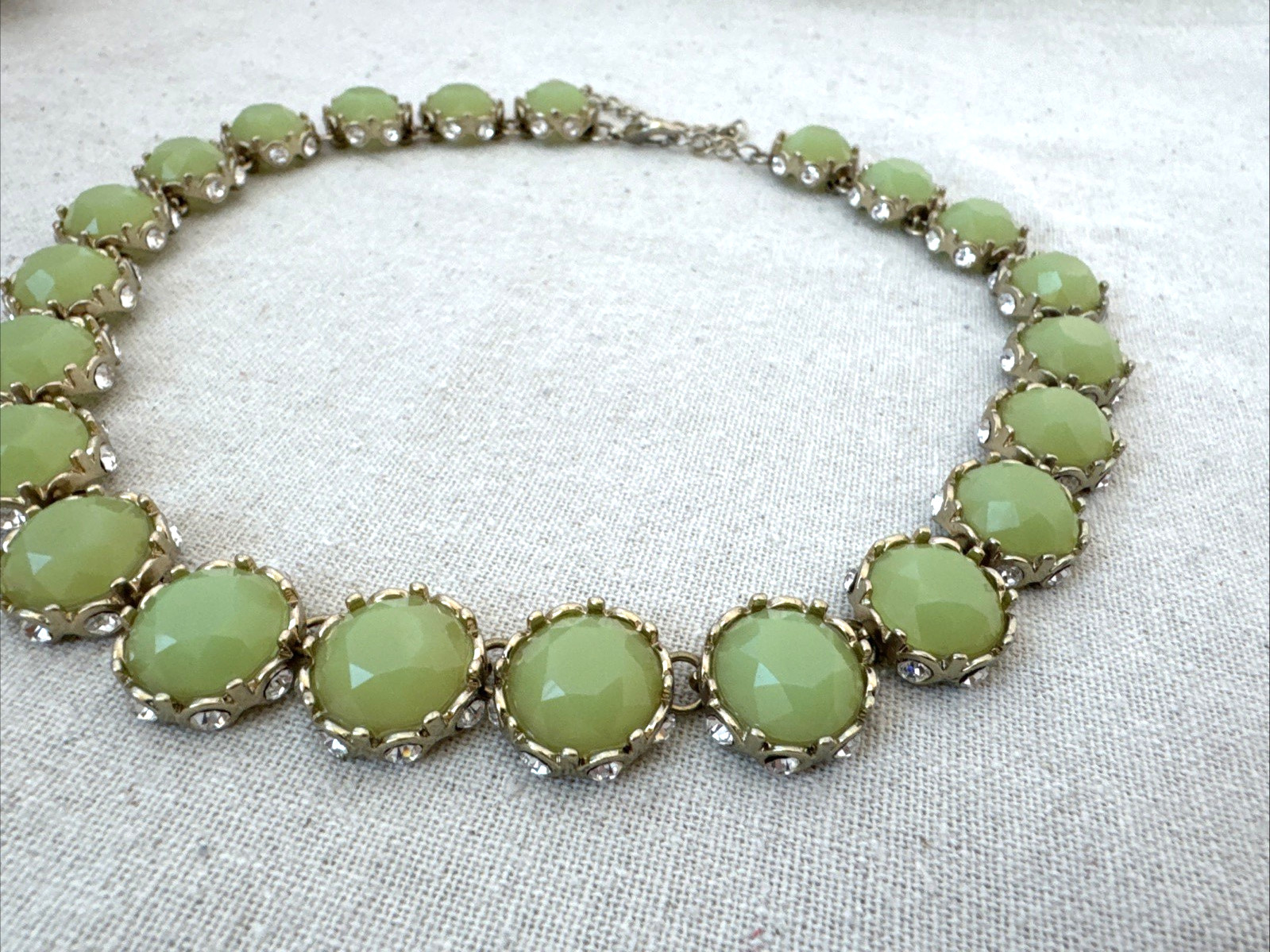 GORGEOUS! Green Lucite? Gold Victorian Revival chain Necklace Metal Jewelry Boho
