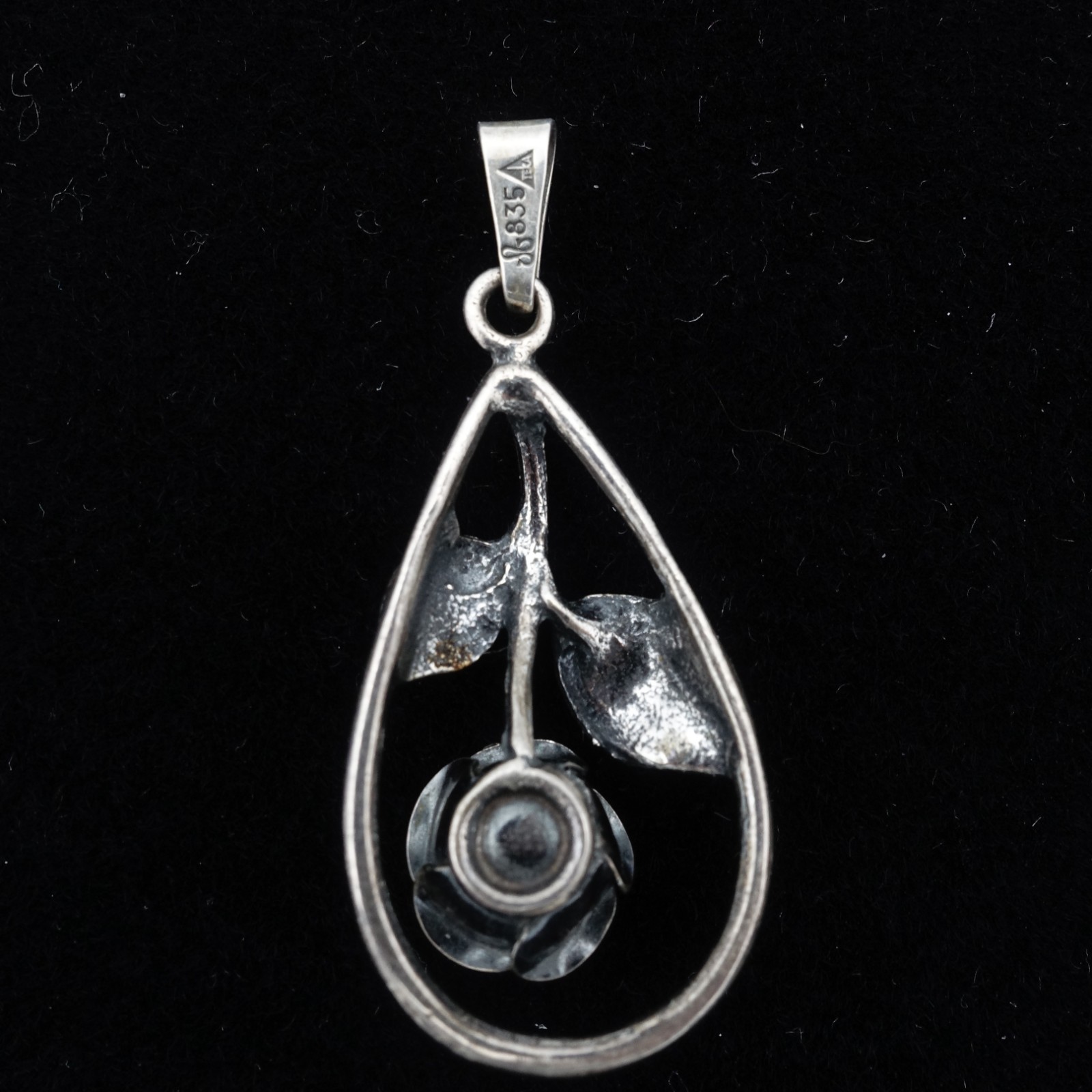 Vintage Signed Teka 825 Silver Rose Flower Pendant Theodor Klotz Germany