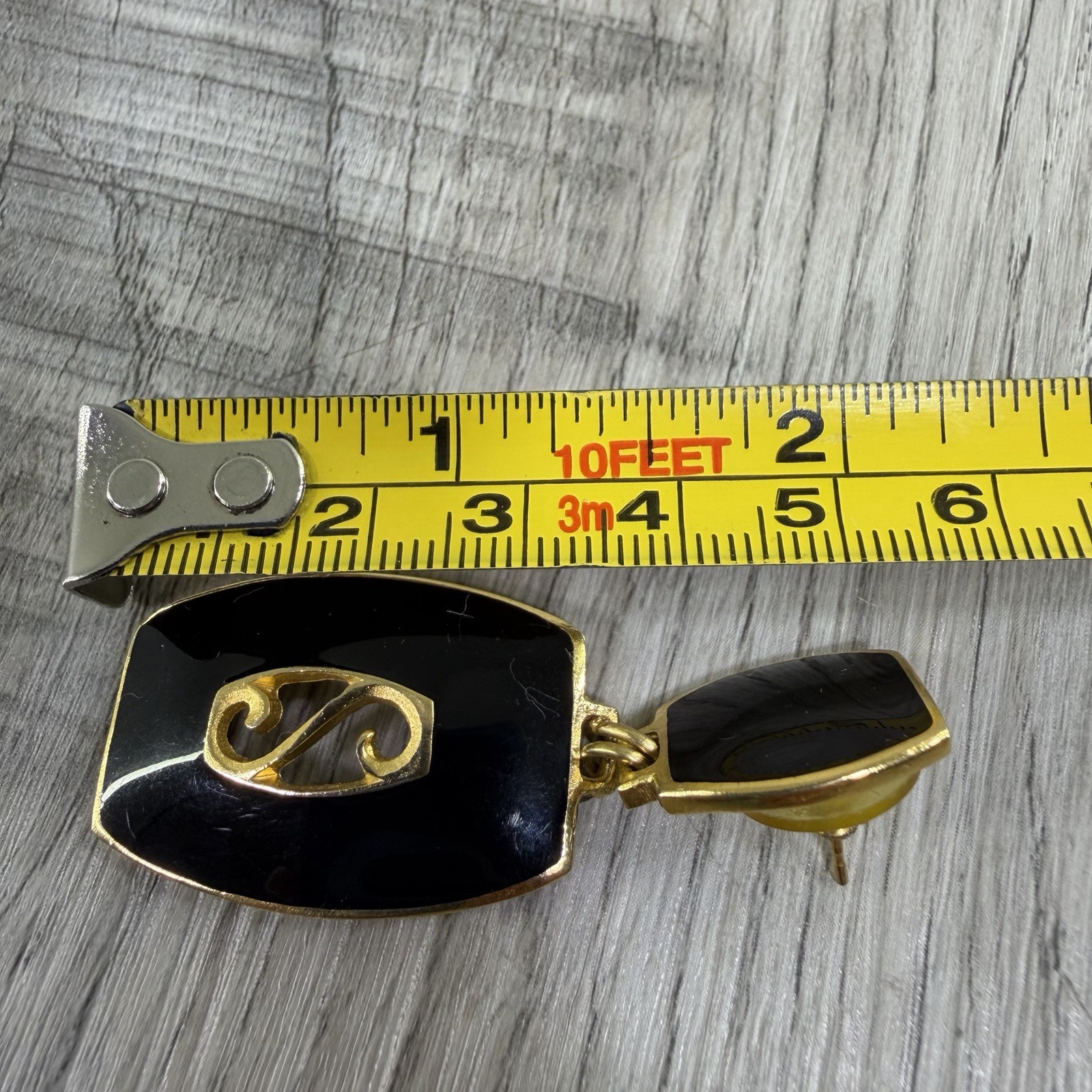 Vintage Earrings EDGAR BEREBI Gold Tone-Black Enamel Drop Dangle MCM Retro