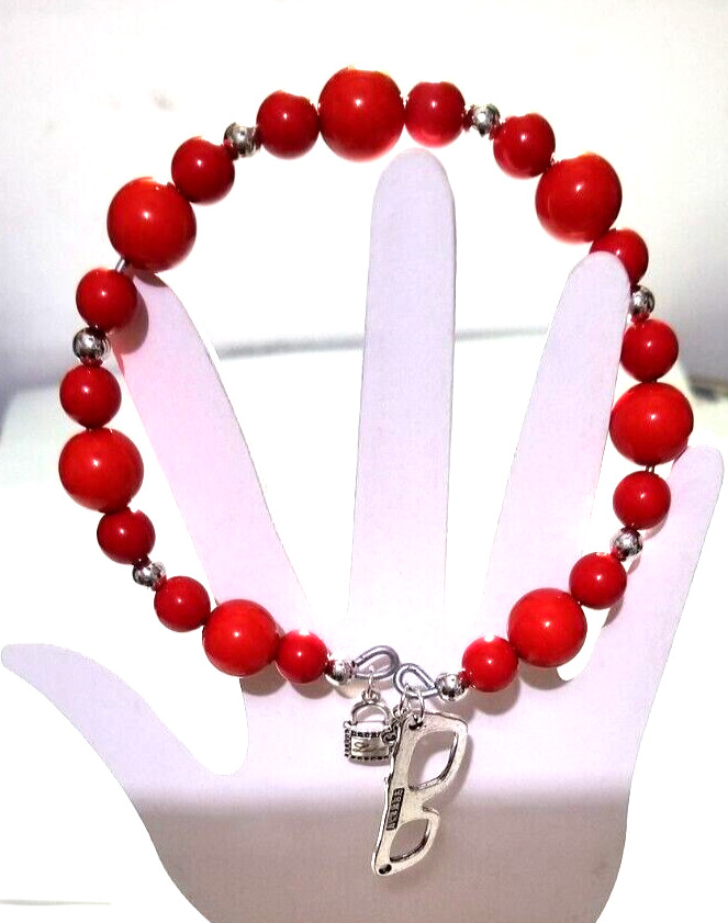 Vintage Handmade Unisex Adult Adjustable Red Beaded Bracelet with Charms