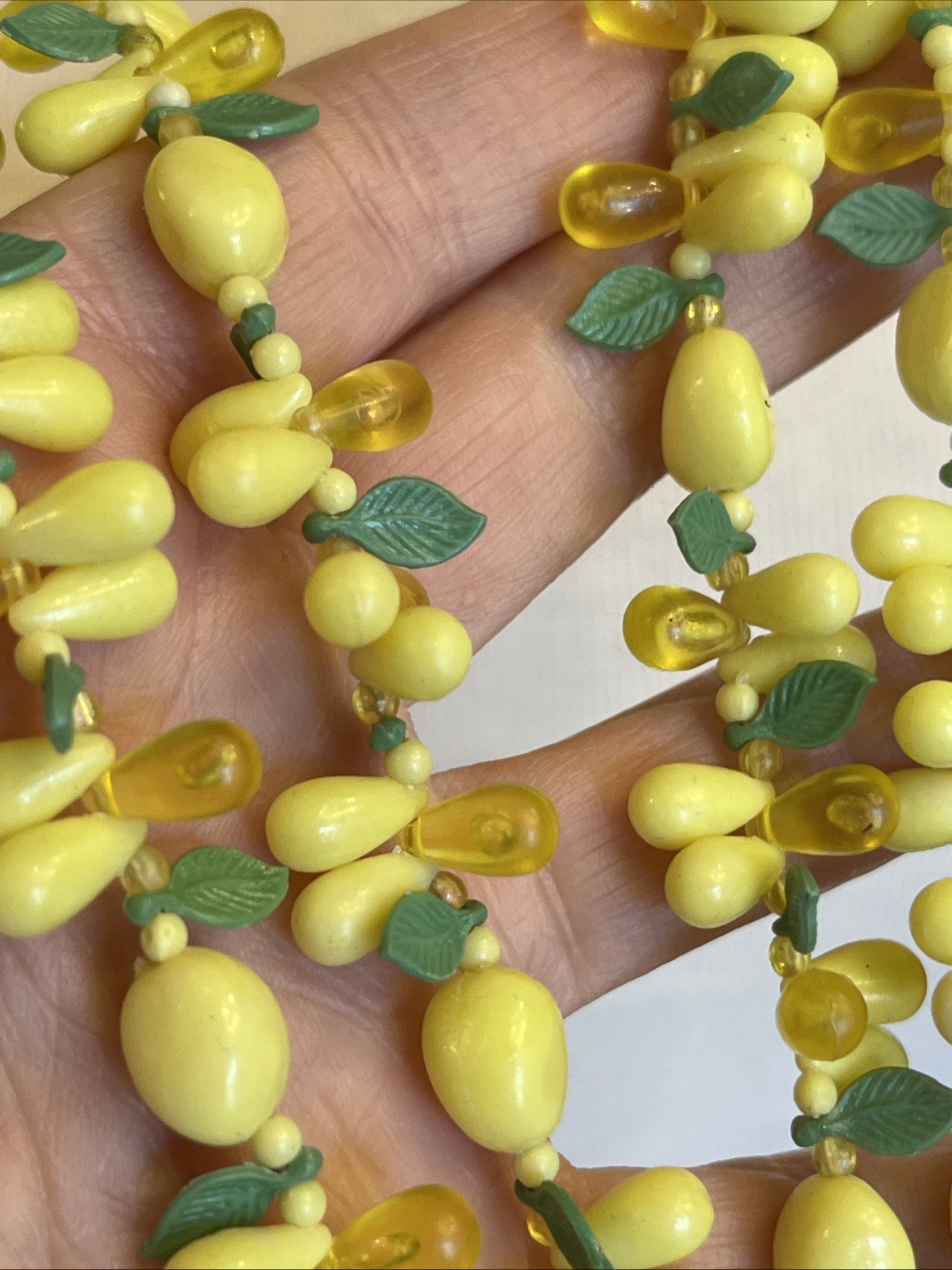 Vintage 2 Strand Tutti Fruity Lemon Necklace Czech Dangle Drop Clip Earrings Set