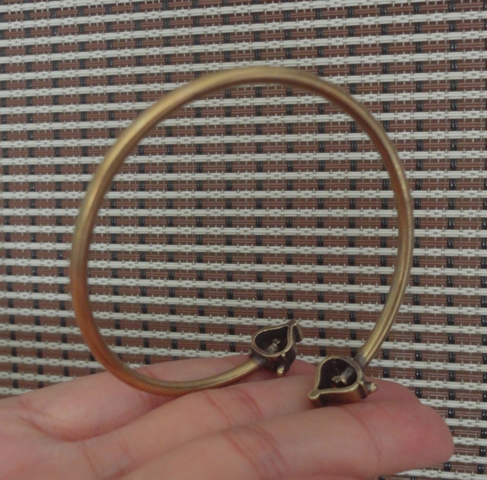 56MM Brass Fox Heads Women Open Bangle Vintage Cuff Bracelet Gift for Her