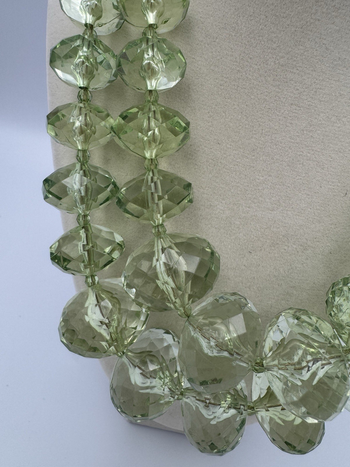 Vintage Joan Rivers Crystal Light Green Faceted Acrylic Double Strand Necklace