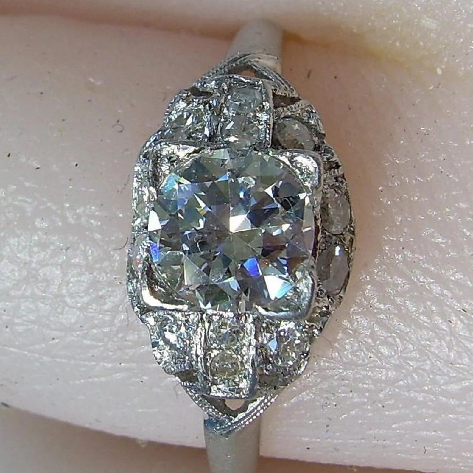 Original EARTH MINED DIAMOND Deco Engagement Ring Vintage PLATINUM Solitaire 6