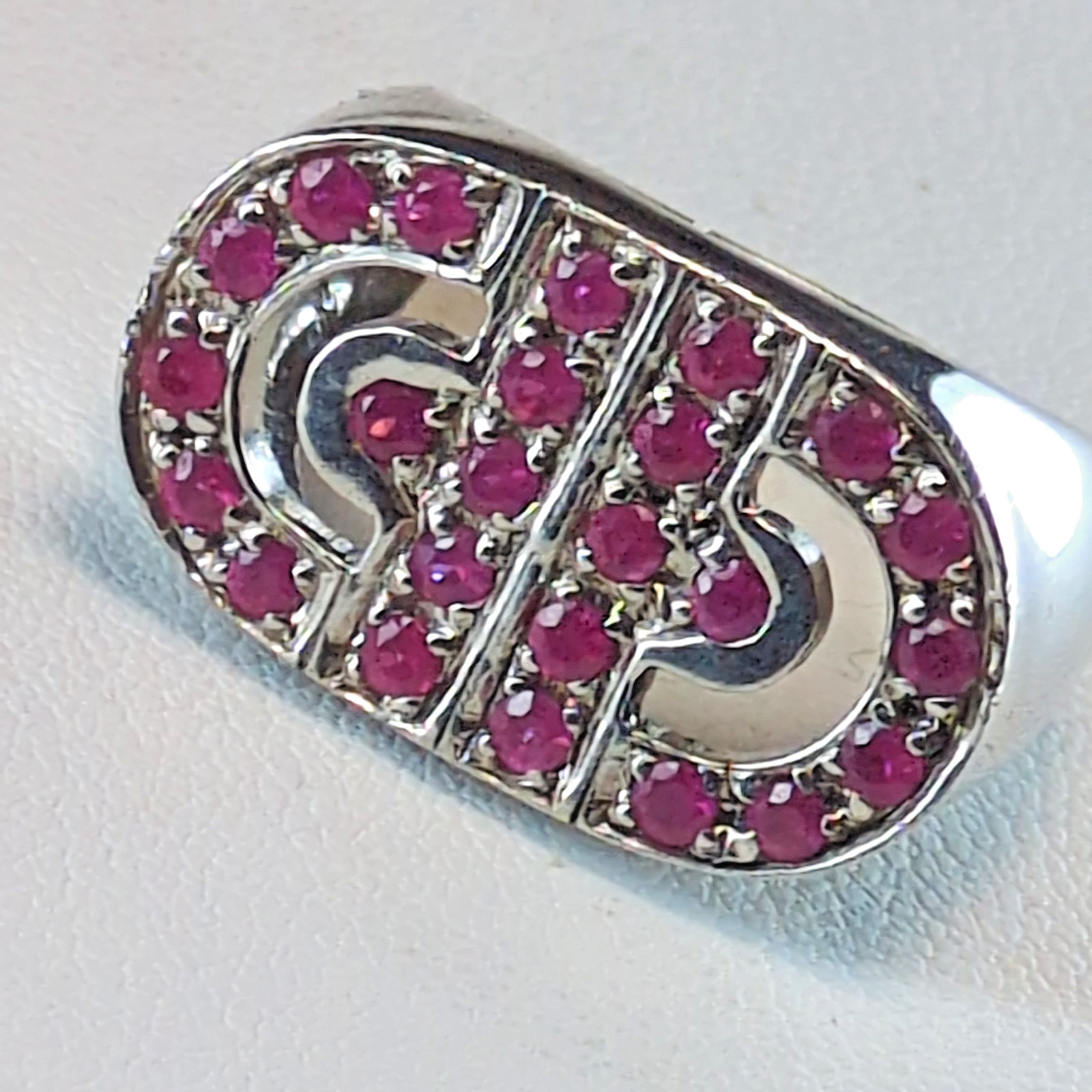 Bold 925 Sterling Silver Geometric CD Logo Revolution Ruby Signet Ring Heavy 11g