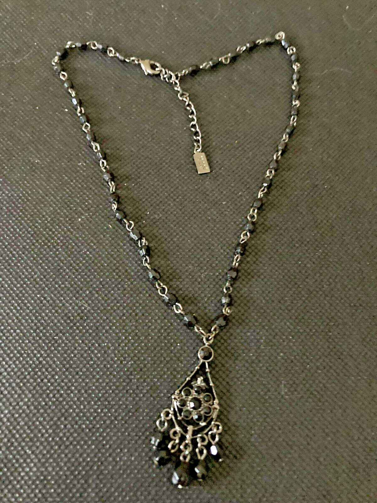 Vintage 1928 Brand Victorian Reproduction Necklace Black Wire Beaded Drop
