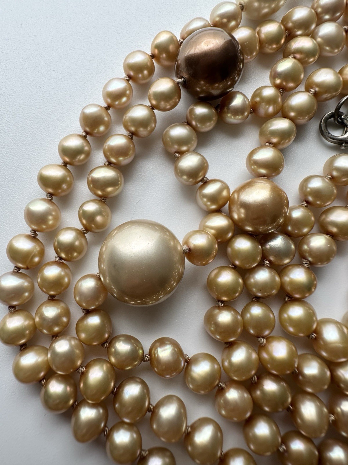 Vintage Freshwater Pearl With Large Imitation Pearl Necklace 48” Sterling Clasp