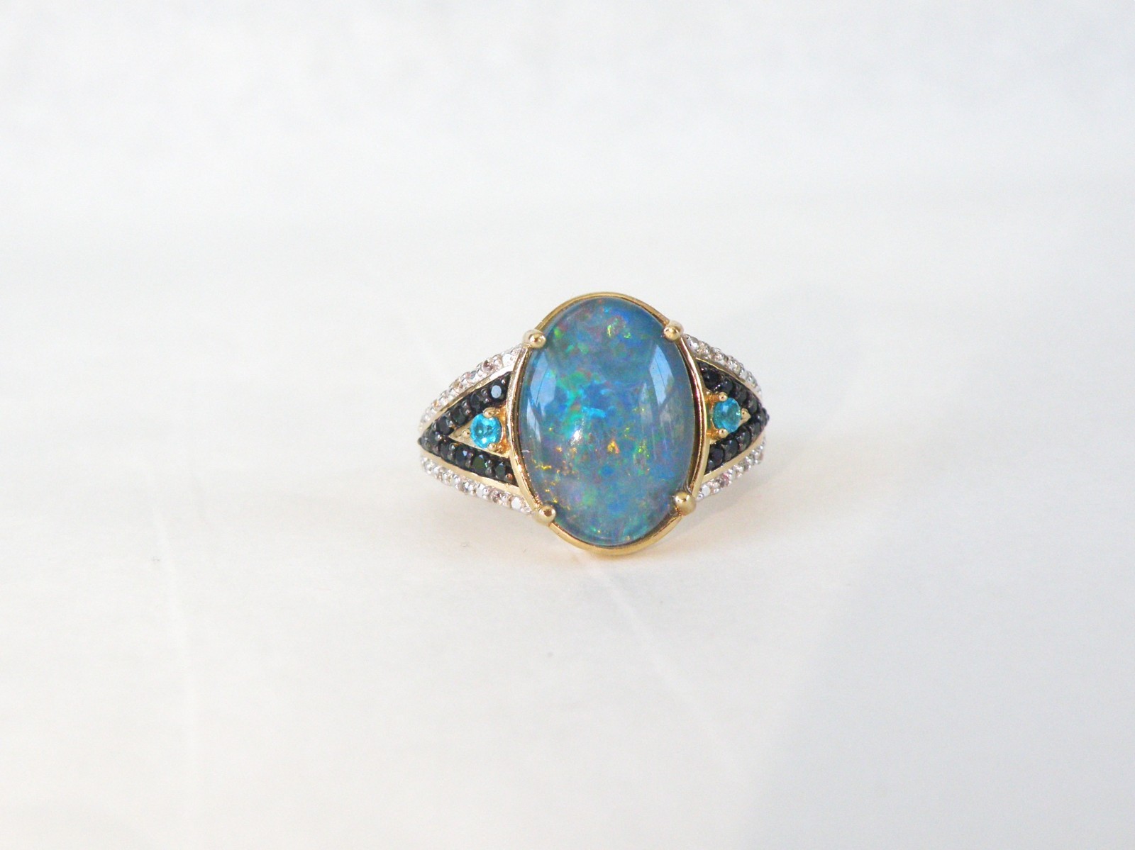 Sterling Silver 925 Gold Over Australian Opal Triplet Gemstone Ring Size 6