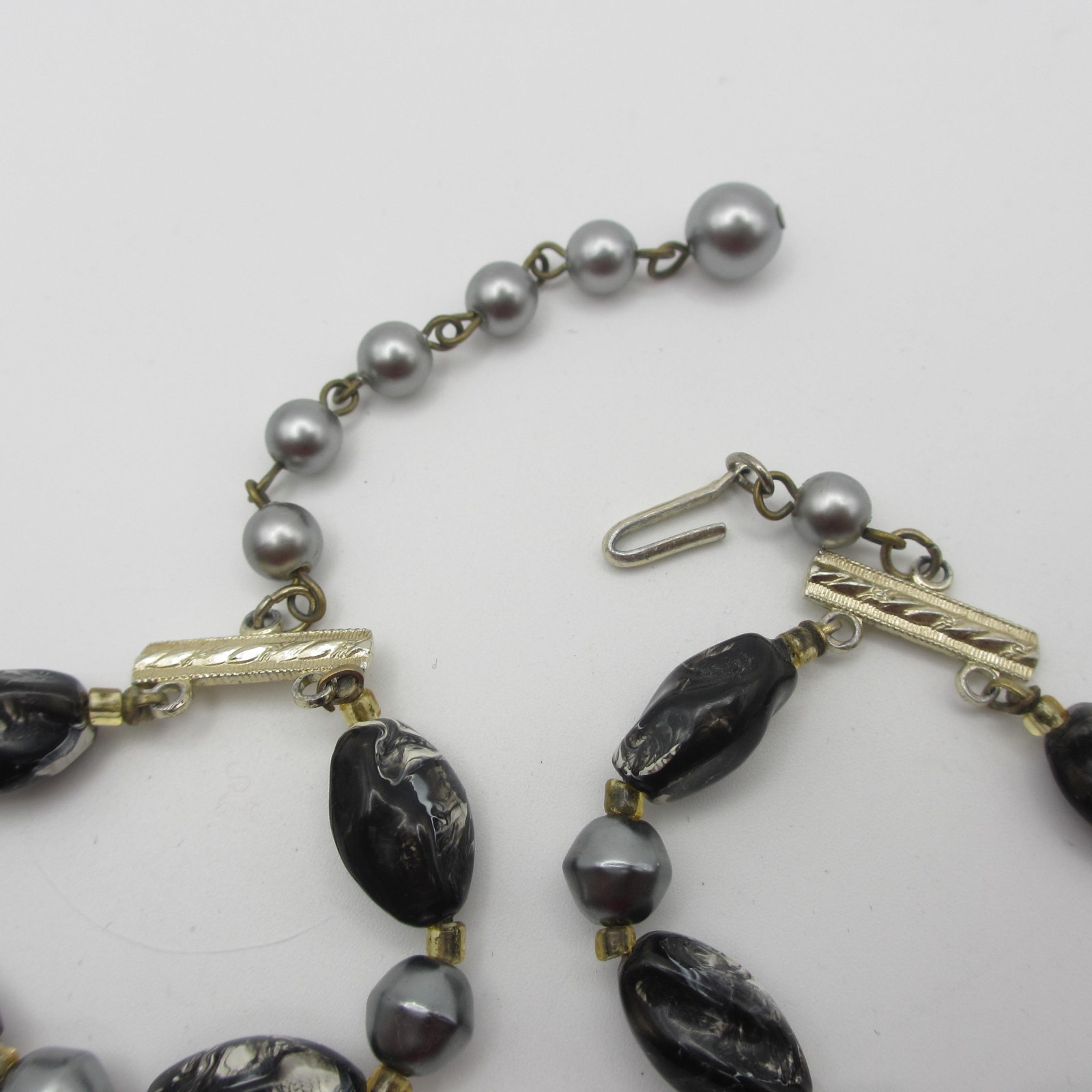Vintage Hong Kong Necklace Beaded Black Gray Double Strand 23 Inch