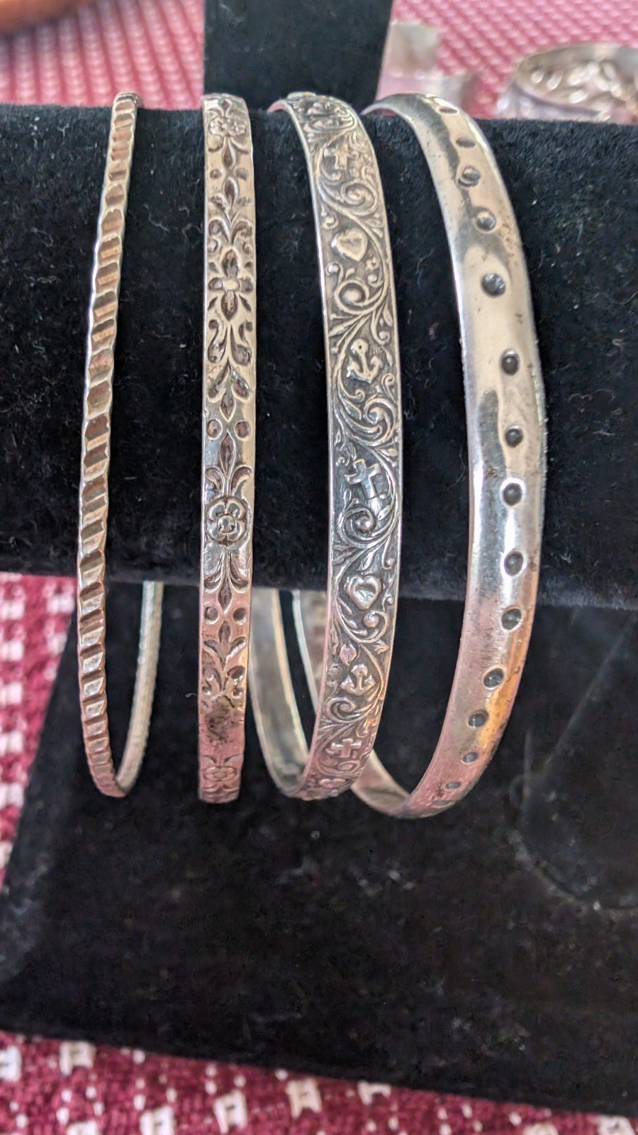Vintage Sterling Silver Bangle Set 4pc Coro Mexico Faith Hope Charity Danecraft