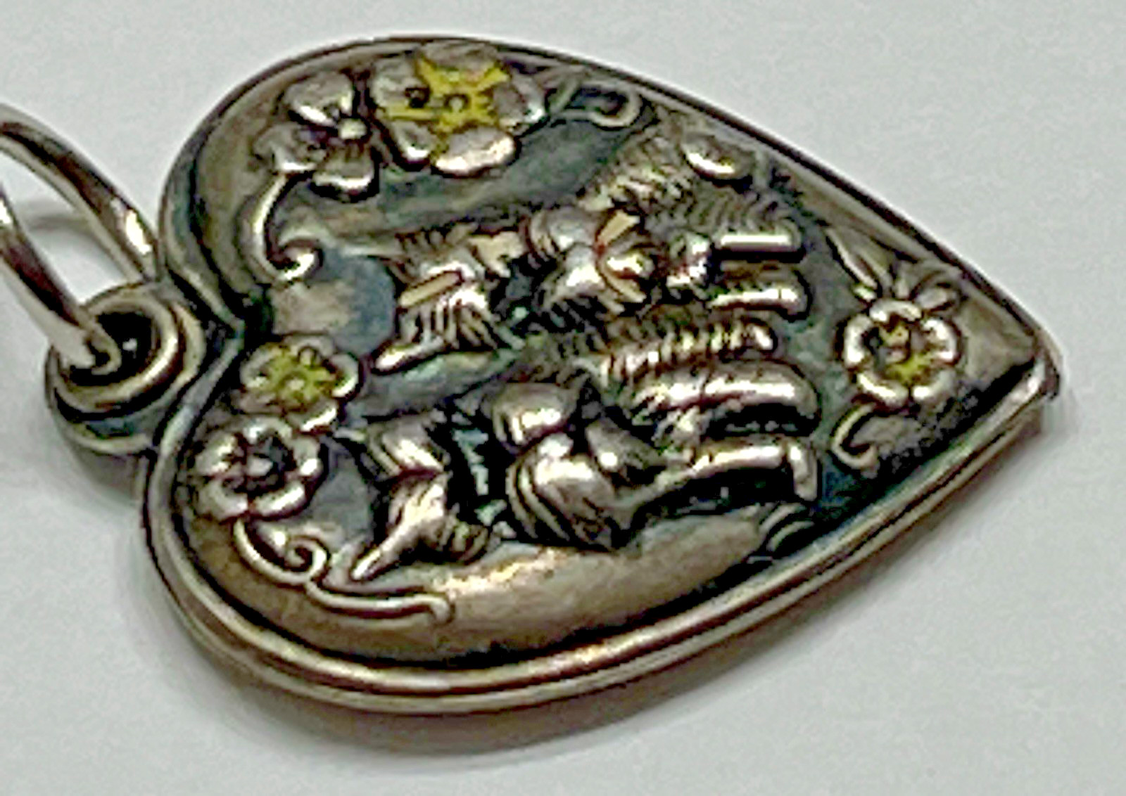 Sterling Silver Dog Heart Charm Pendant Vintage Antique Puffy Scottie Dogs 925