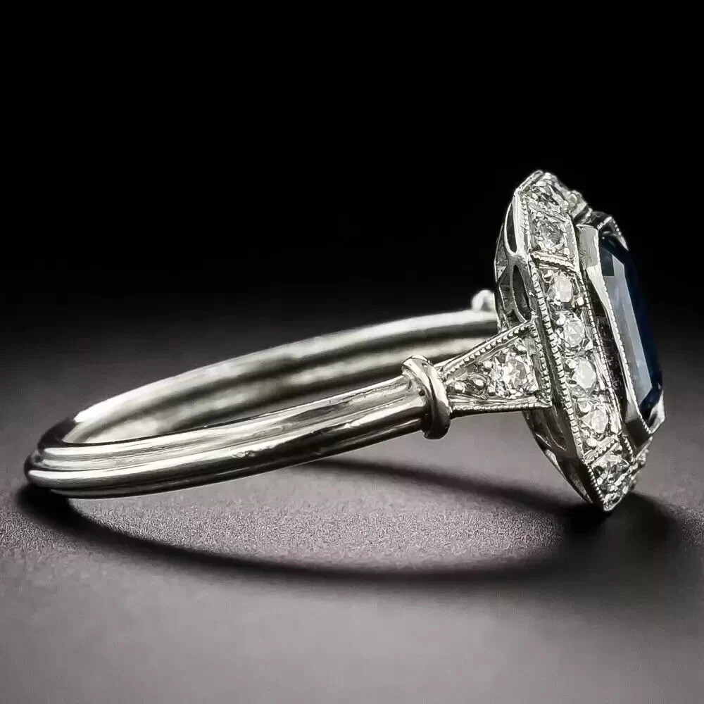 3Ct Art Deco Lab Created Sapphire Anniversary Wedding 14K White Gold Finish Ring