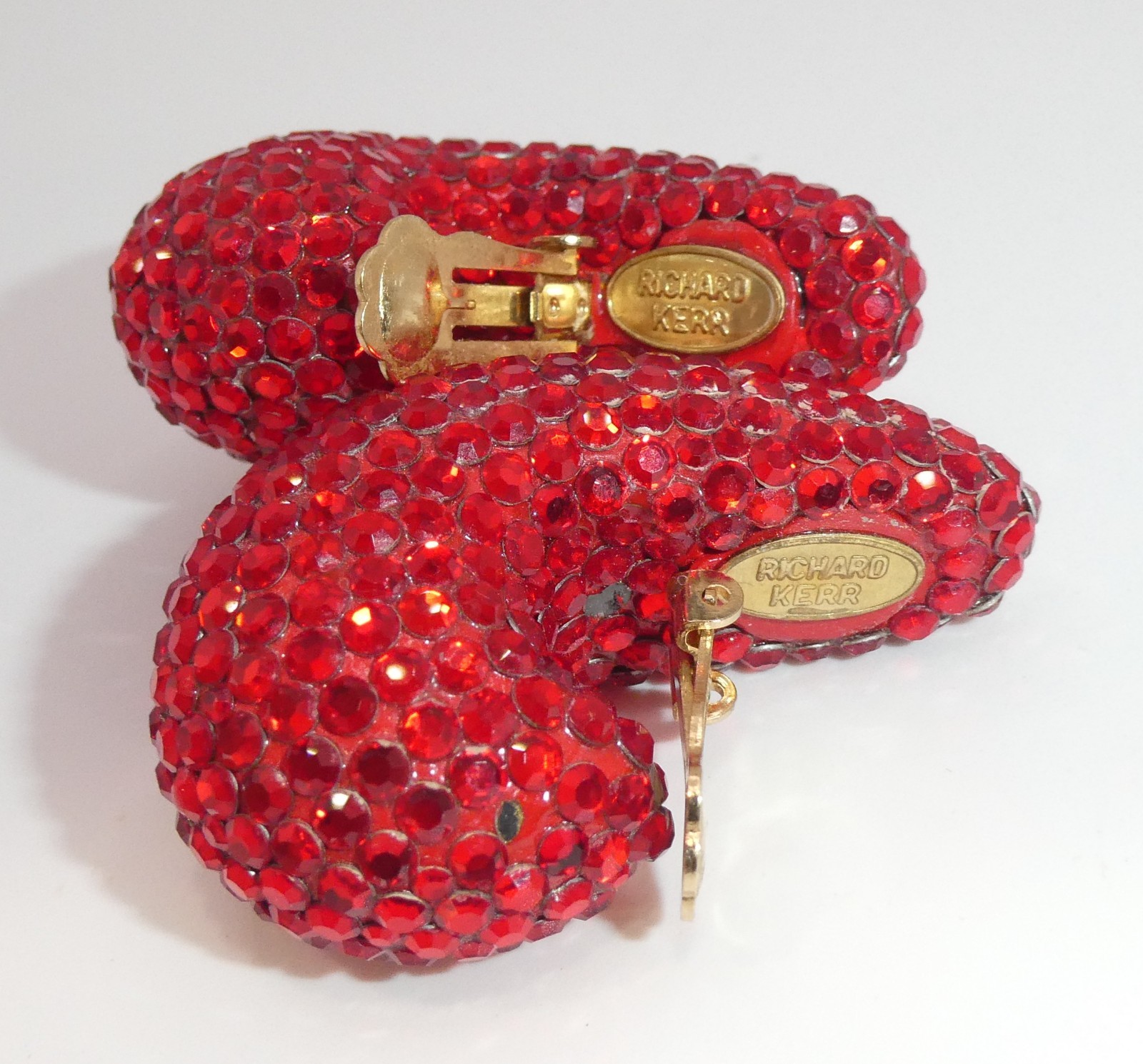 Vintage Richard Kerr RED Crystal Domed Pave Clip On Earrings HUGE Statement 80s