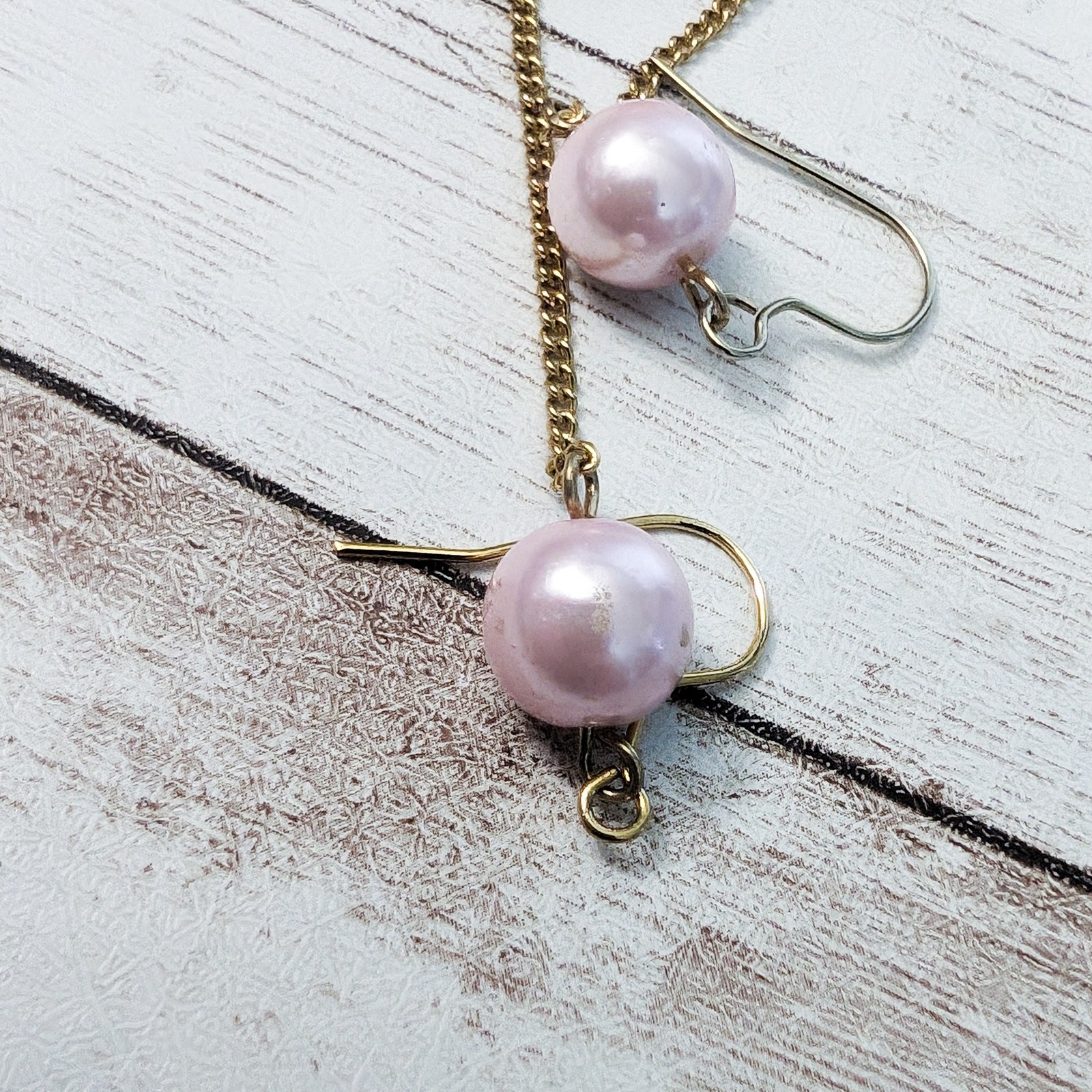 Vintage Earrings For Pierced Ears – Long Pink/Peach Faux Pearl Dangle