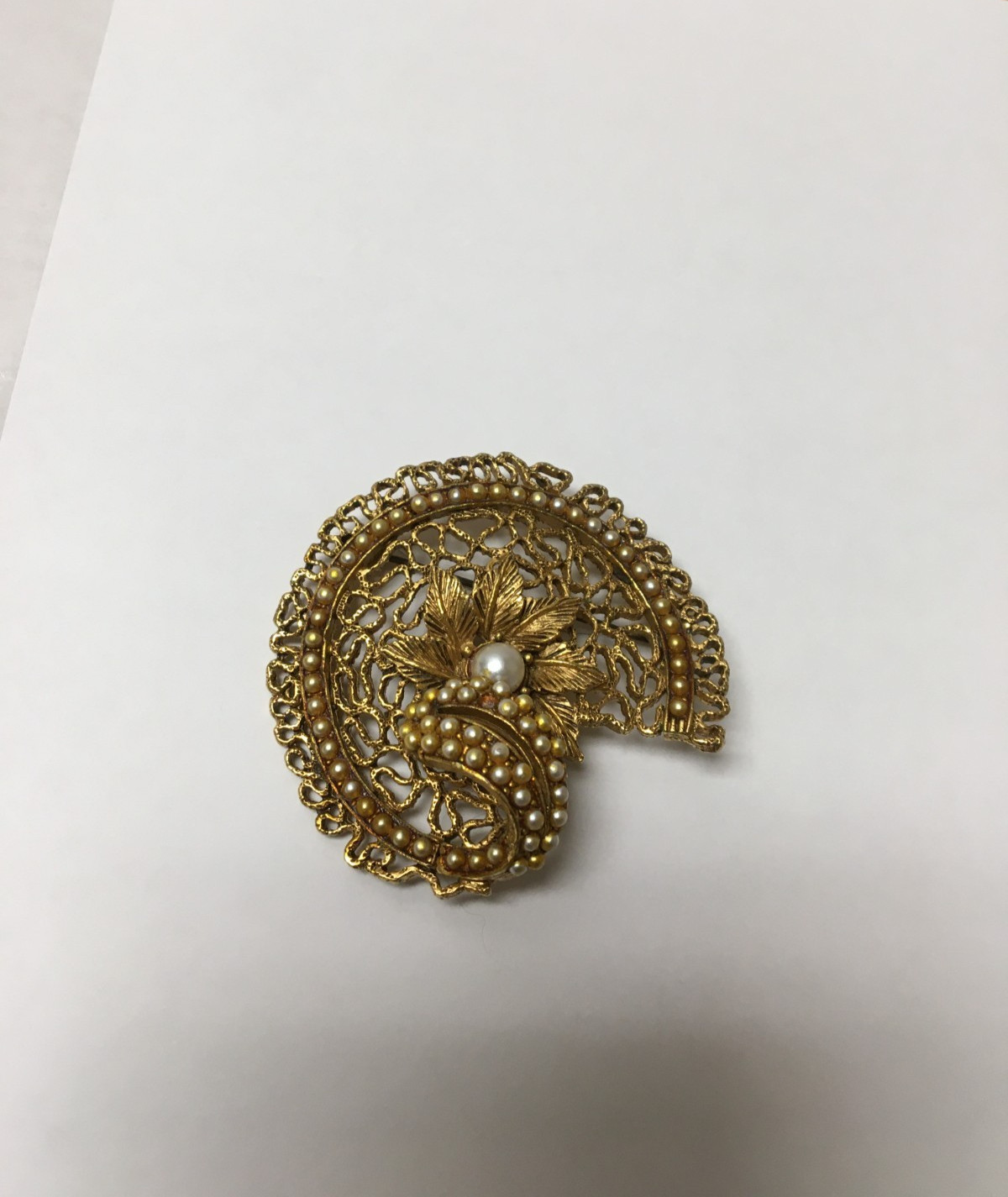 Vintage Florenza Brooch Faux Pearl Filigree Deconstructed Ripped & Folded Flower